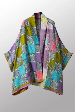 VINTAGE COTTON KANTHA DOUBLE COLLAR PONCHO - cv4323-0042a -