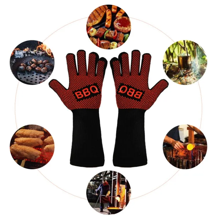 1 Pair High Temperature Resistant Silicone BBQ Gloves  Anti-Scalding Gloves(Middle Flame Black)