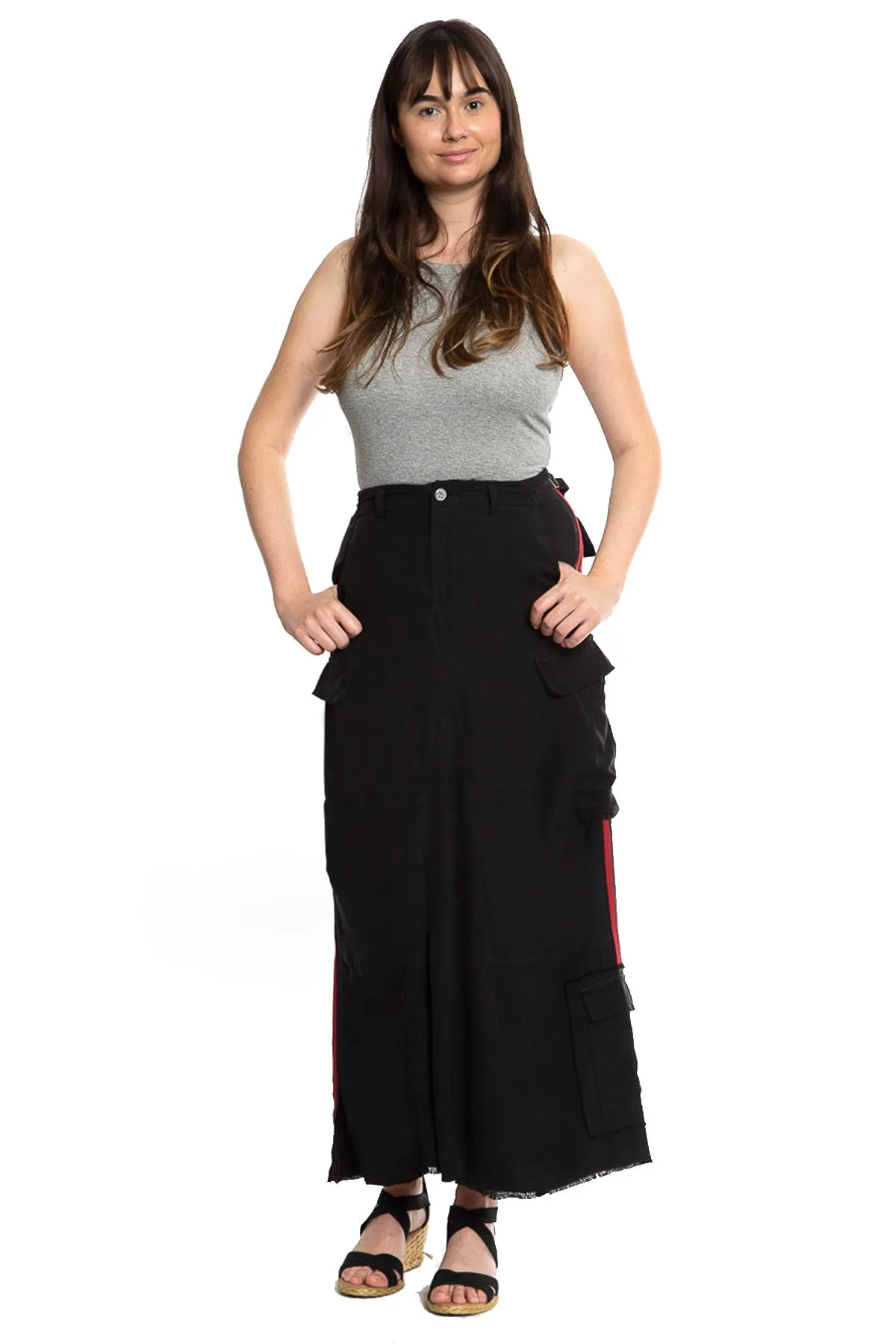 100% Silk long skirt in Caviar