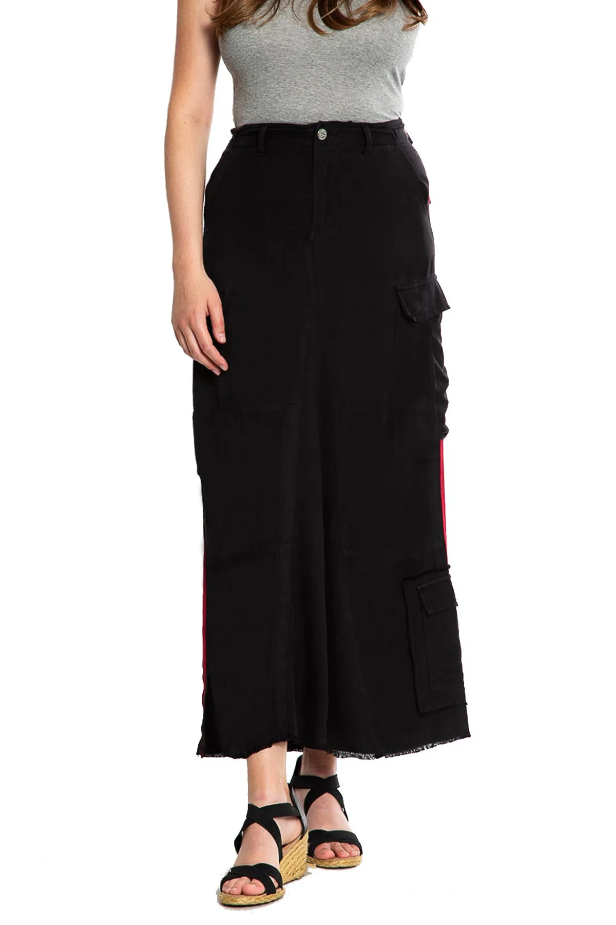 100% Silk long skirt in Caviar