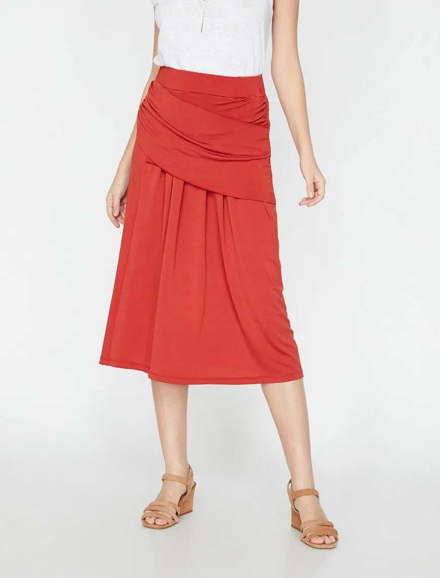 12159 Terracotta Frill Detailed Midi Skirt