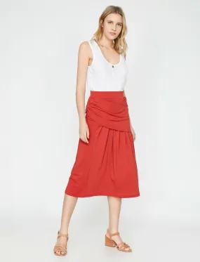 12159 Terracotta Frill Detailed Midi Skirt