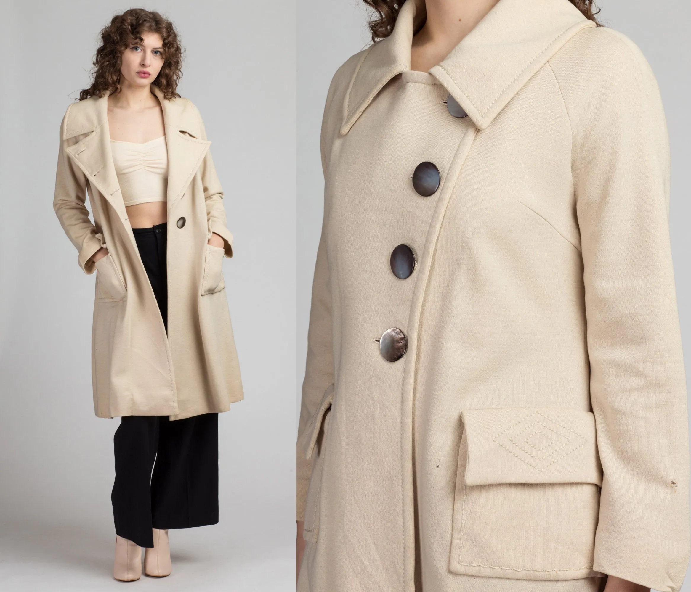 1950s Scherrer Ivory Wool Notched Collar Coat - Medium