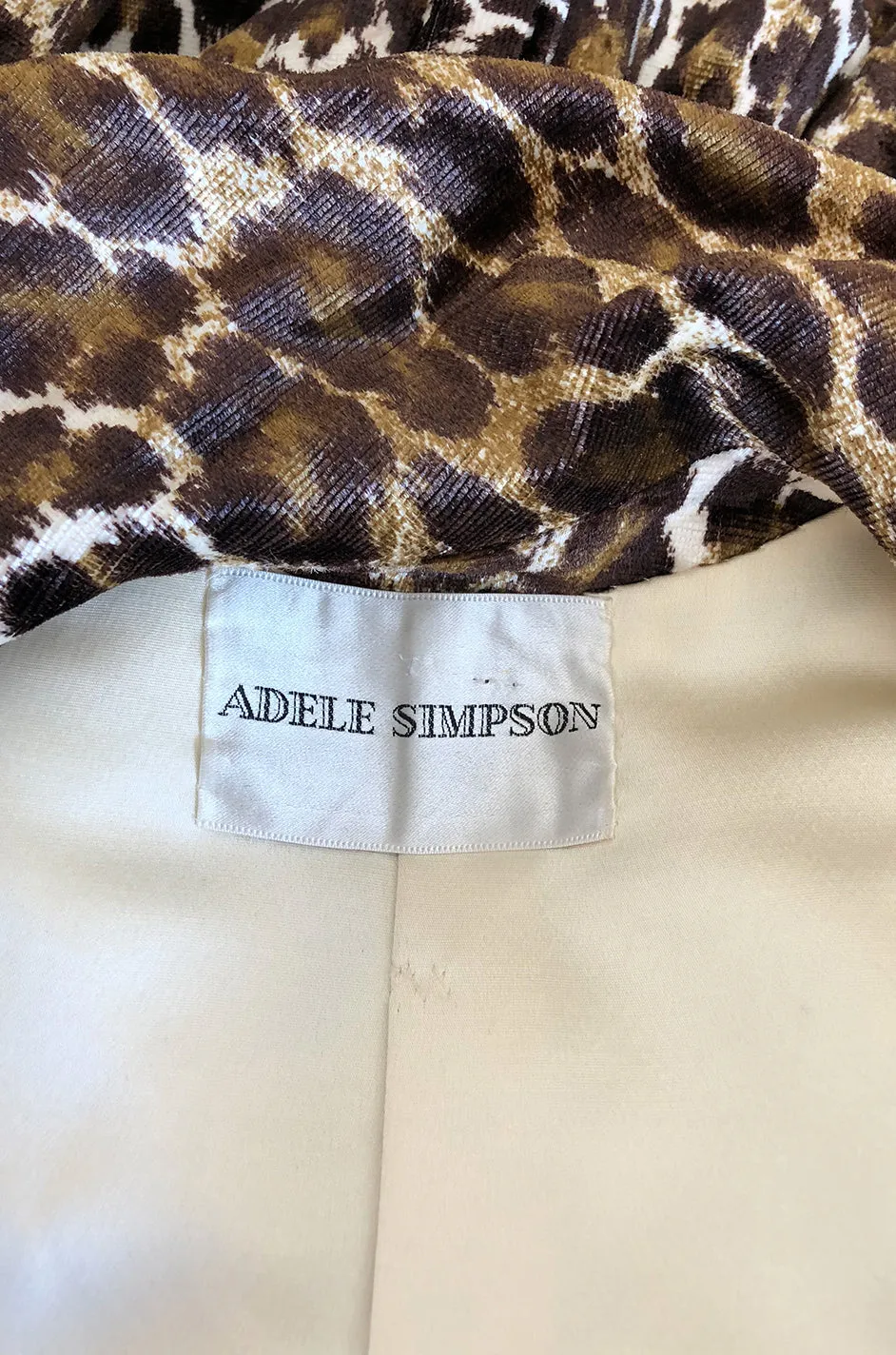 1960s Adele Simpson Amazing Quality Leopard Printed Velveteen Coat