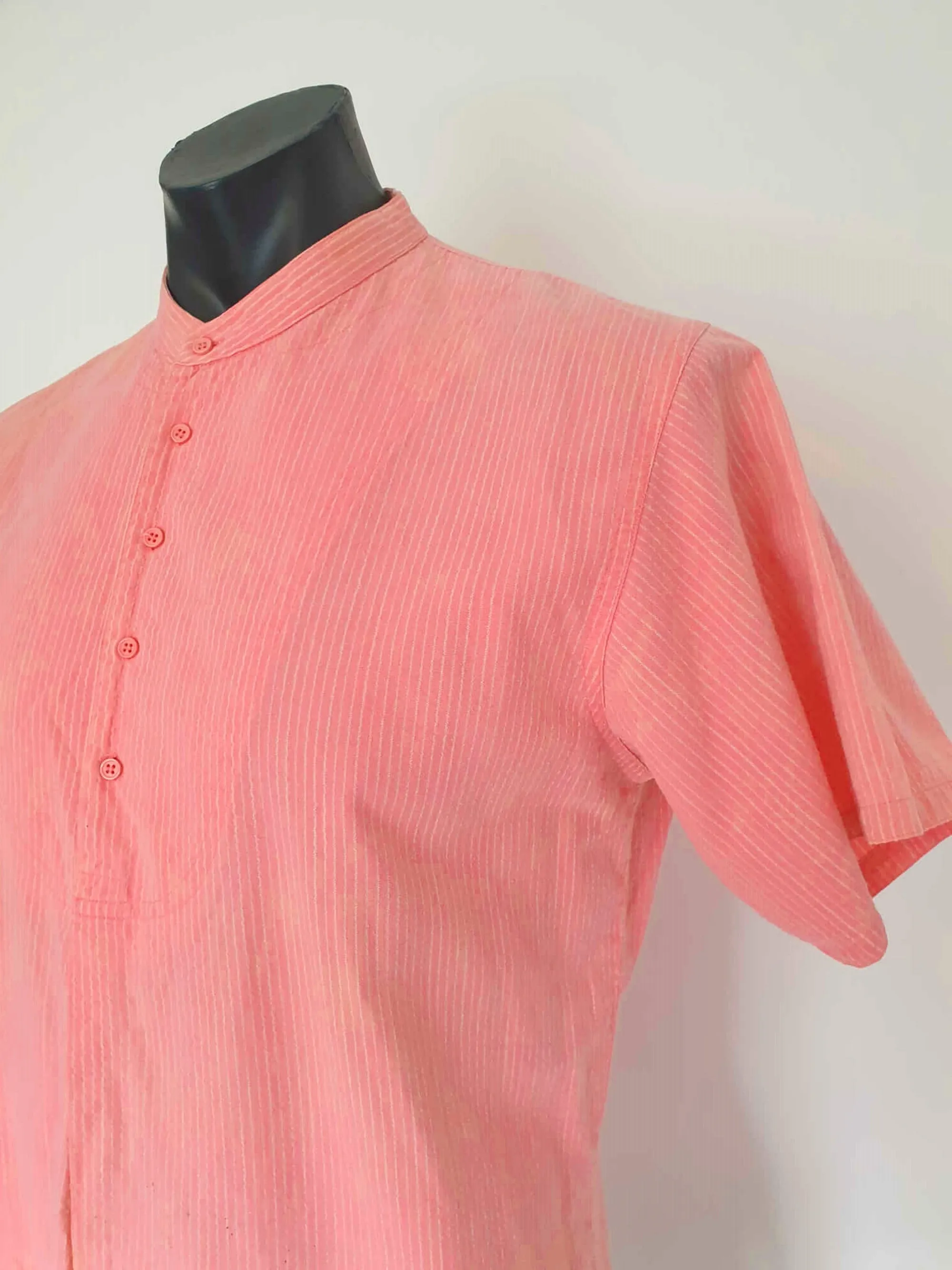 1980s Pink Cotton Band Neck Pullover Shirt by JP Compagno - Chest 102 cm