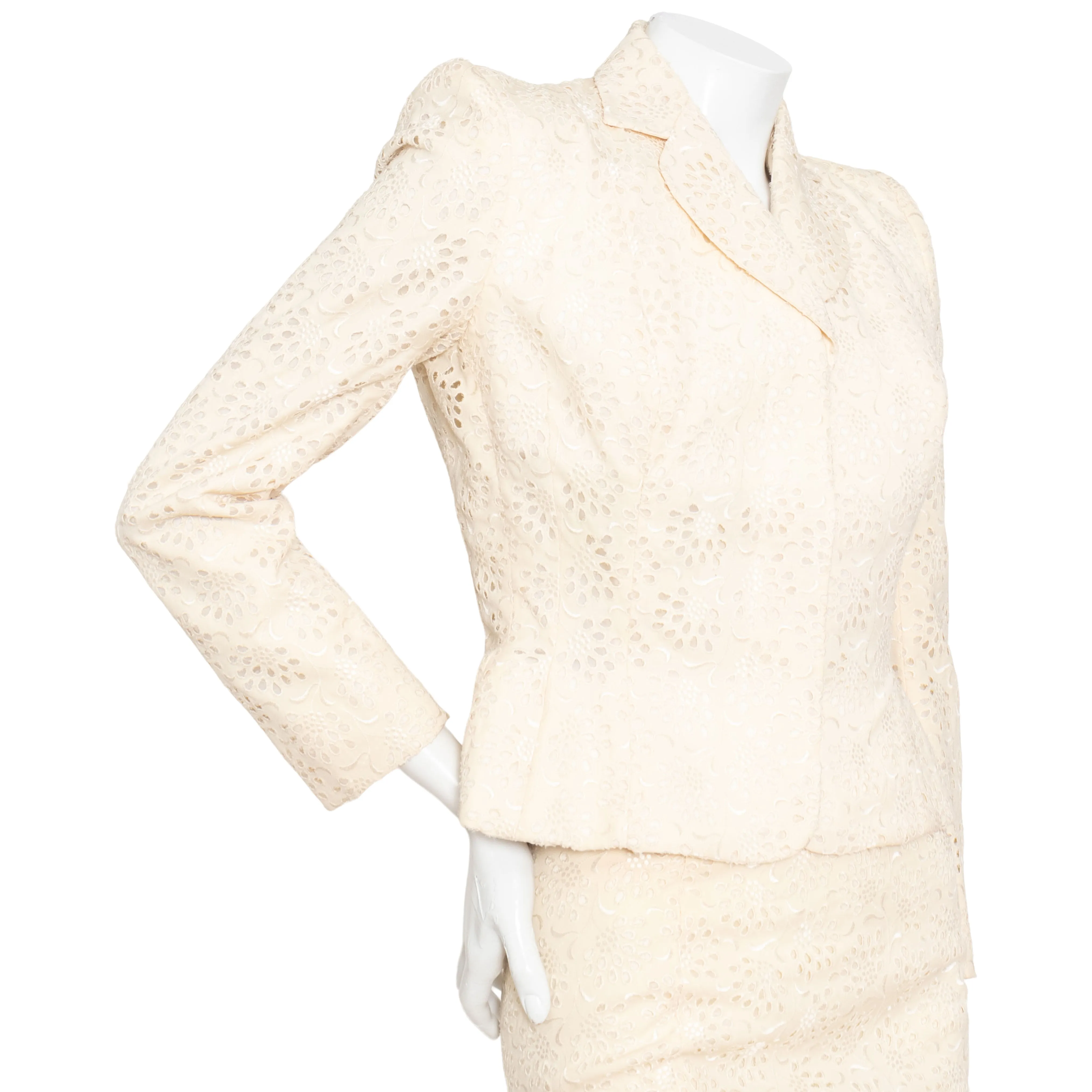 1996 Ivory Broderie Anglaise Skirt Suit