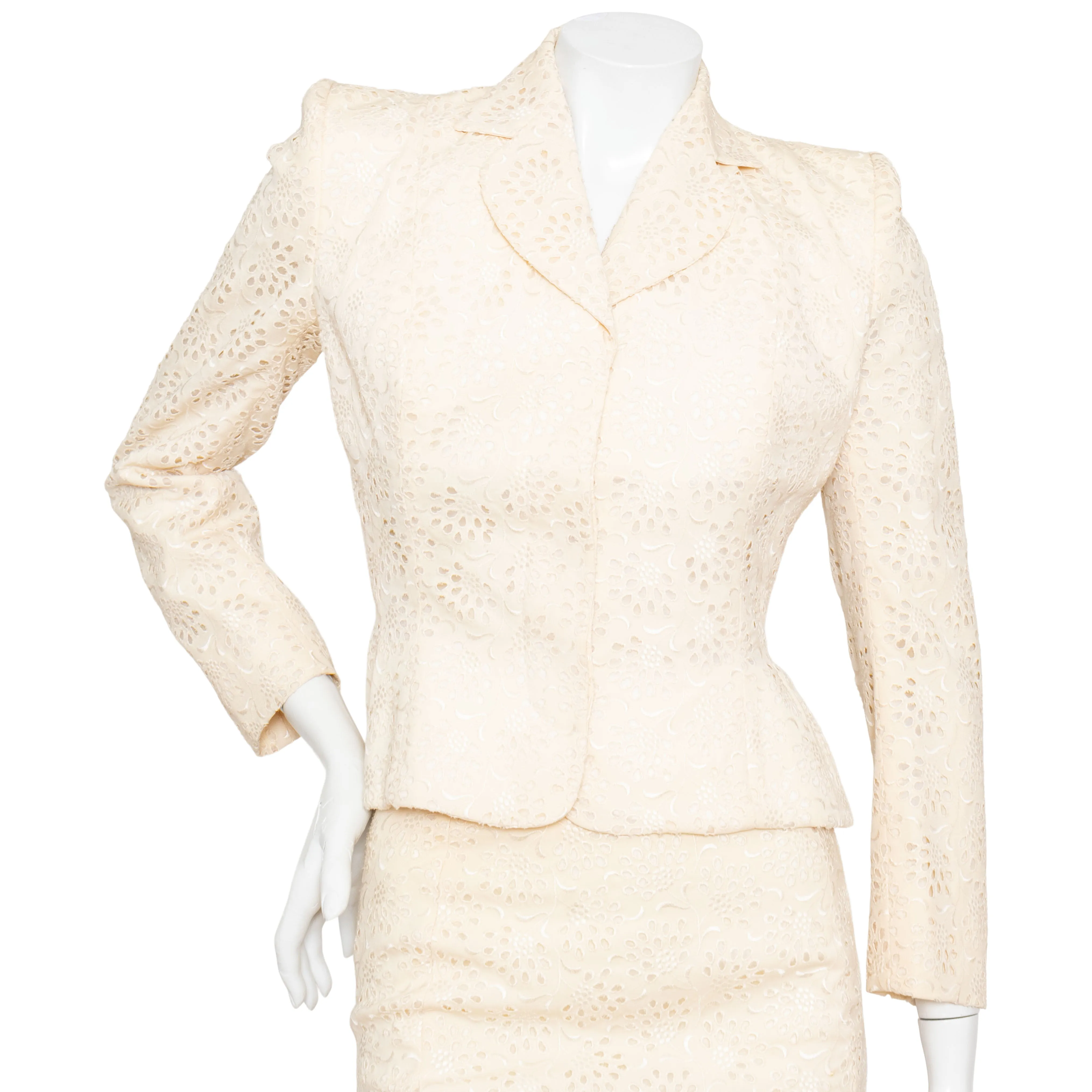 1996 Ivory Broderie Anglaise Skirt Suit