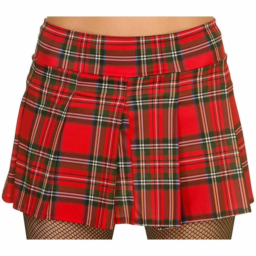 80s Red Tartan Plaid School Skirt Punk Fancy Dress Costume