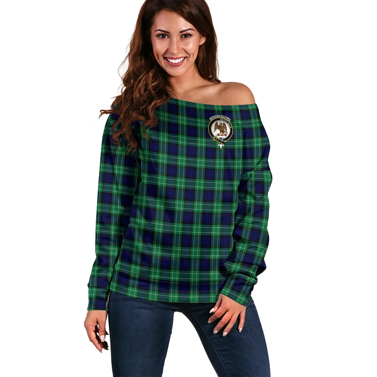 Abercrombie Tartan Off Shoulder Women Sweater with Family Crest