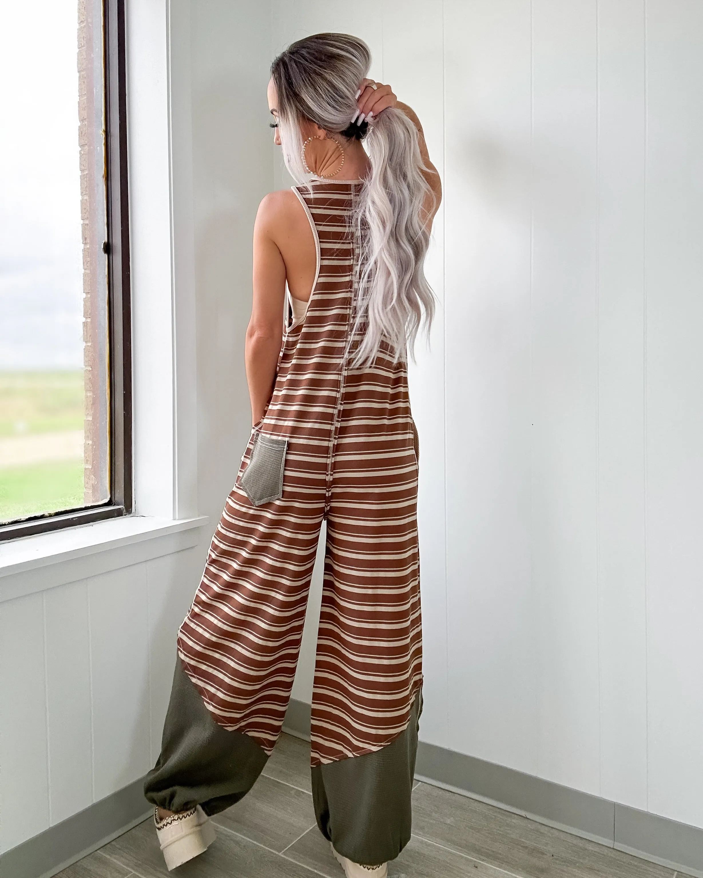 Absolute Perfection Stripe Jumpsuit - Mocha