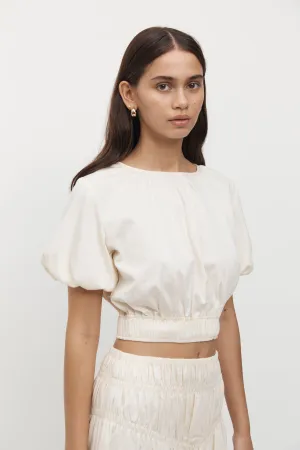 Adrienne Puff Sleeve Crop Top in Crème