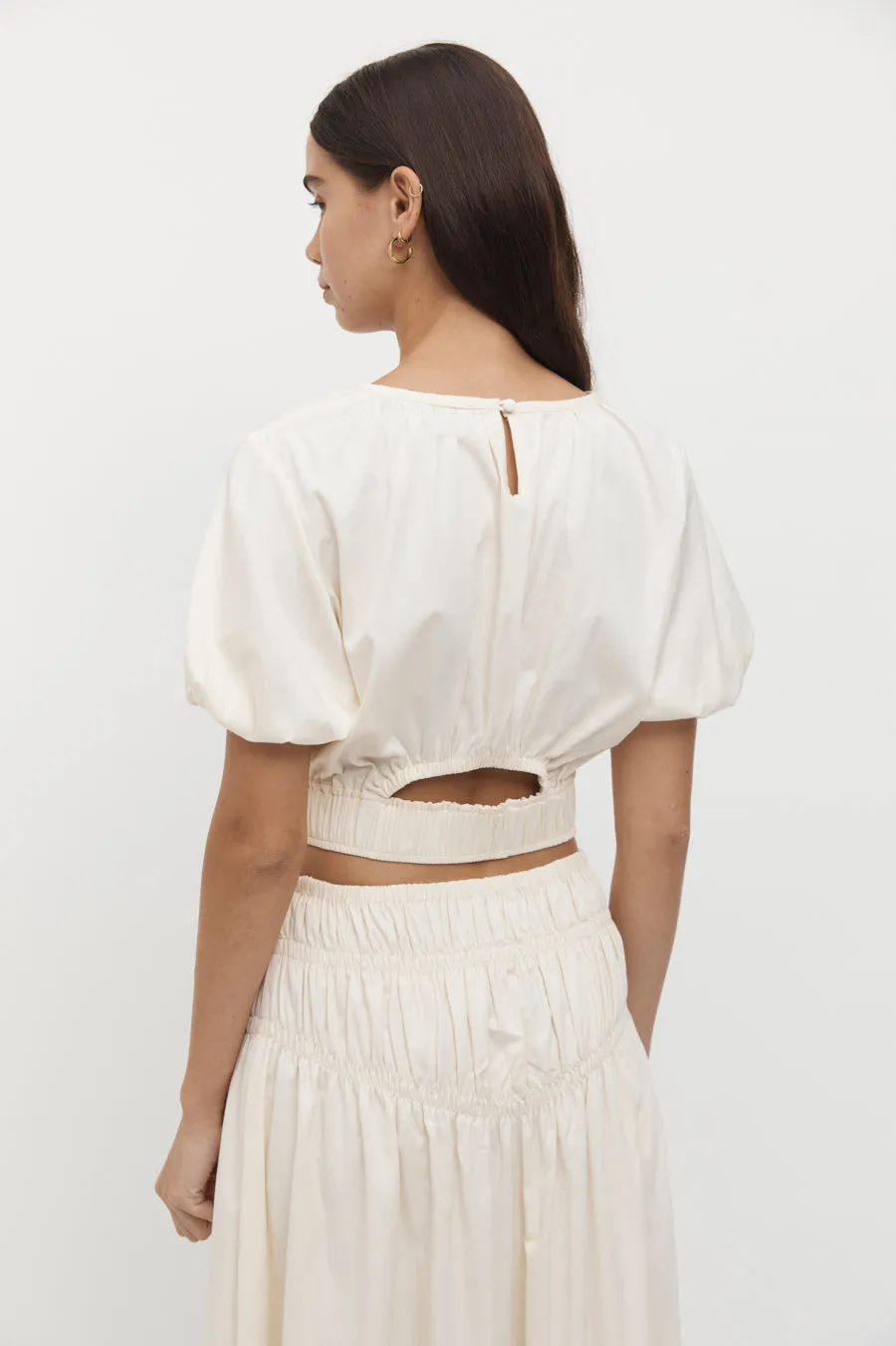 Adrienne Puff Sleeve Crop Top in Crème