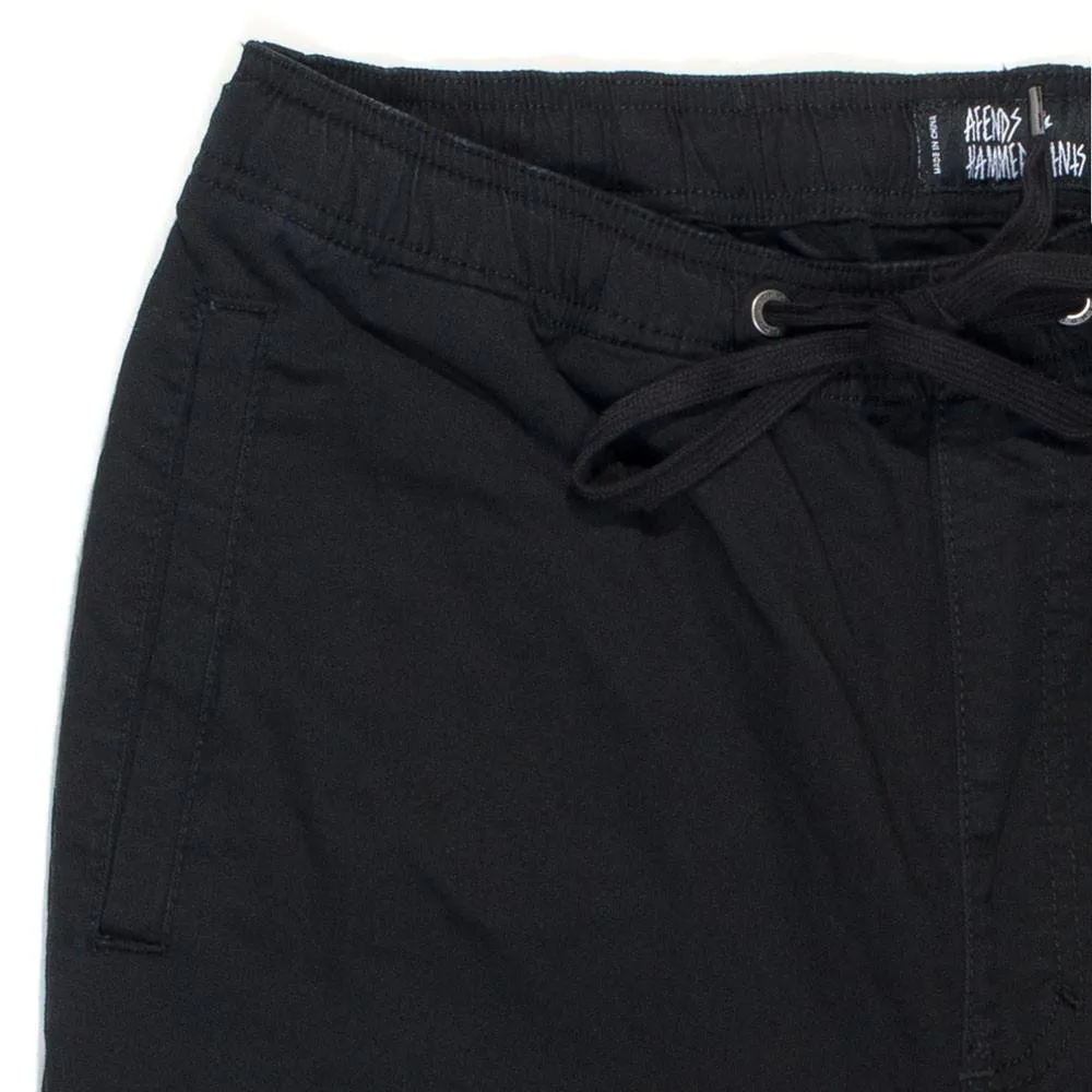 Afends Mens Hammerpants - Black - Full Elastic Drill Beach Pant