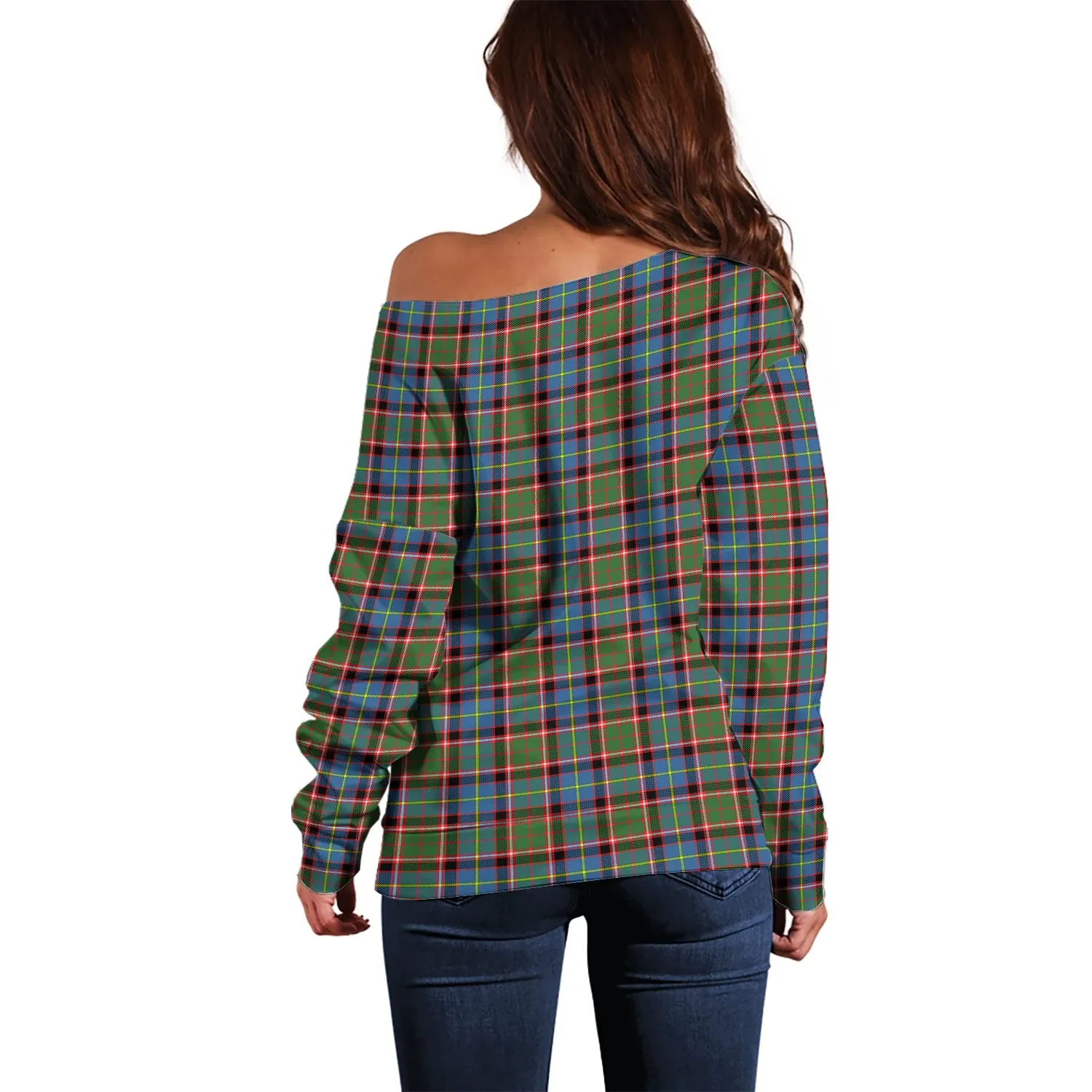 Aikenhead Tartan Off Shoulder Women Sweater with Family Crest