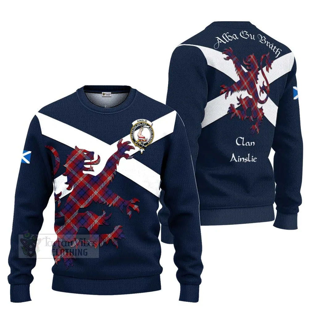 Ainslie Tartan Lion Rampant Ugly Sweater Proudly Display Your Heritage with Alba Gu Brath and Clan Name