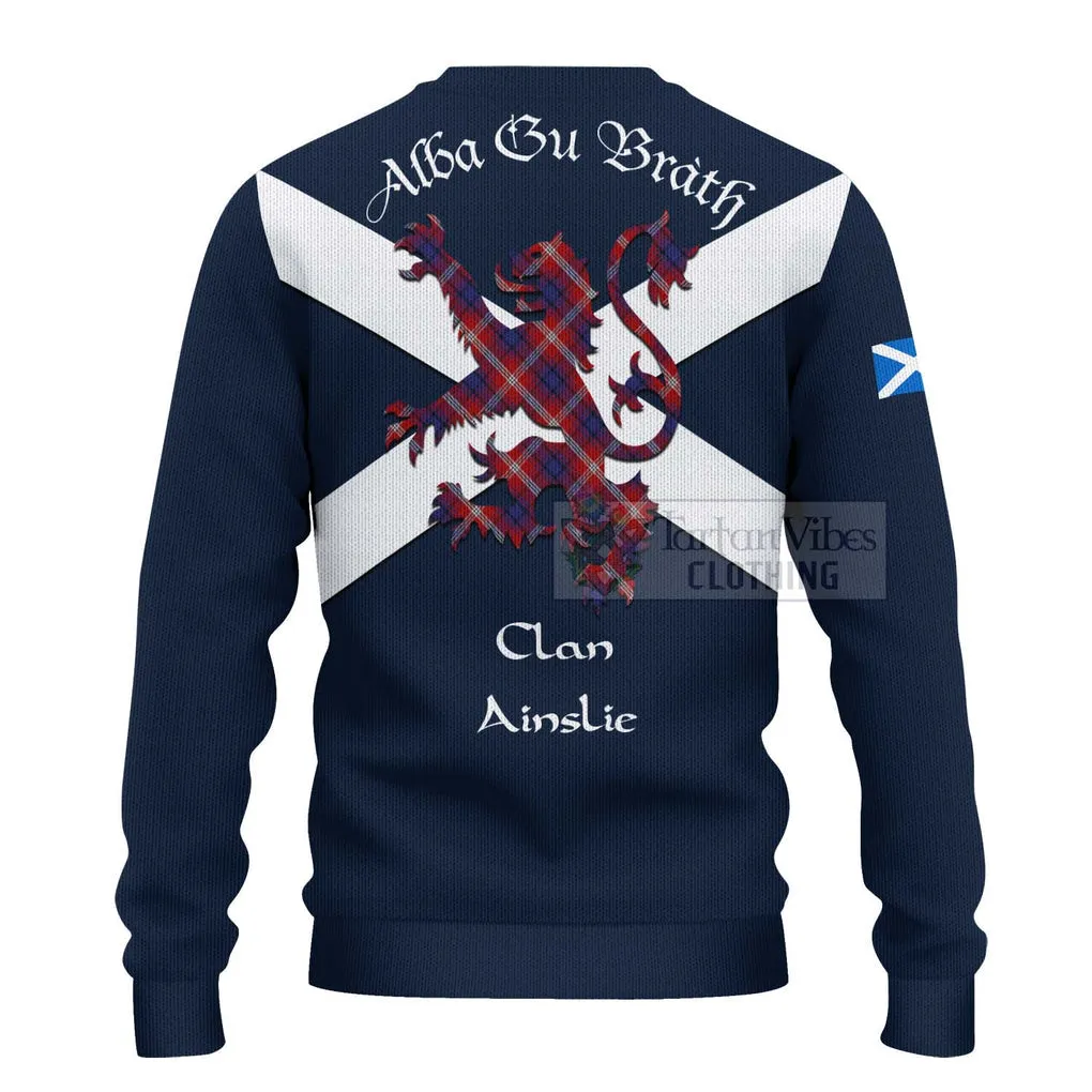 Ainslie Tartan Lion Rampant Ugly Sweater Proudly Display Your Heritage with Alba Gu Brath and Clan Name