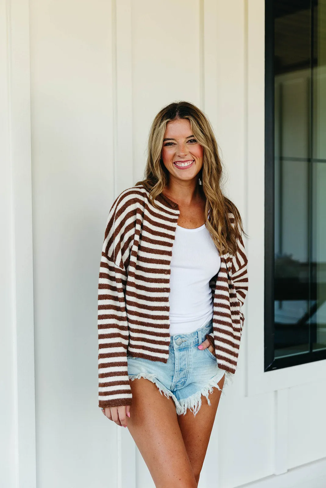 Alfie Striped Cardigan - Ivory/Brown