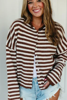 Alfie Striped Cardigan - Ivory/Brown