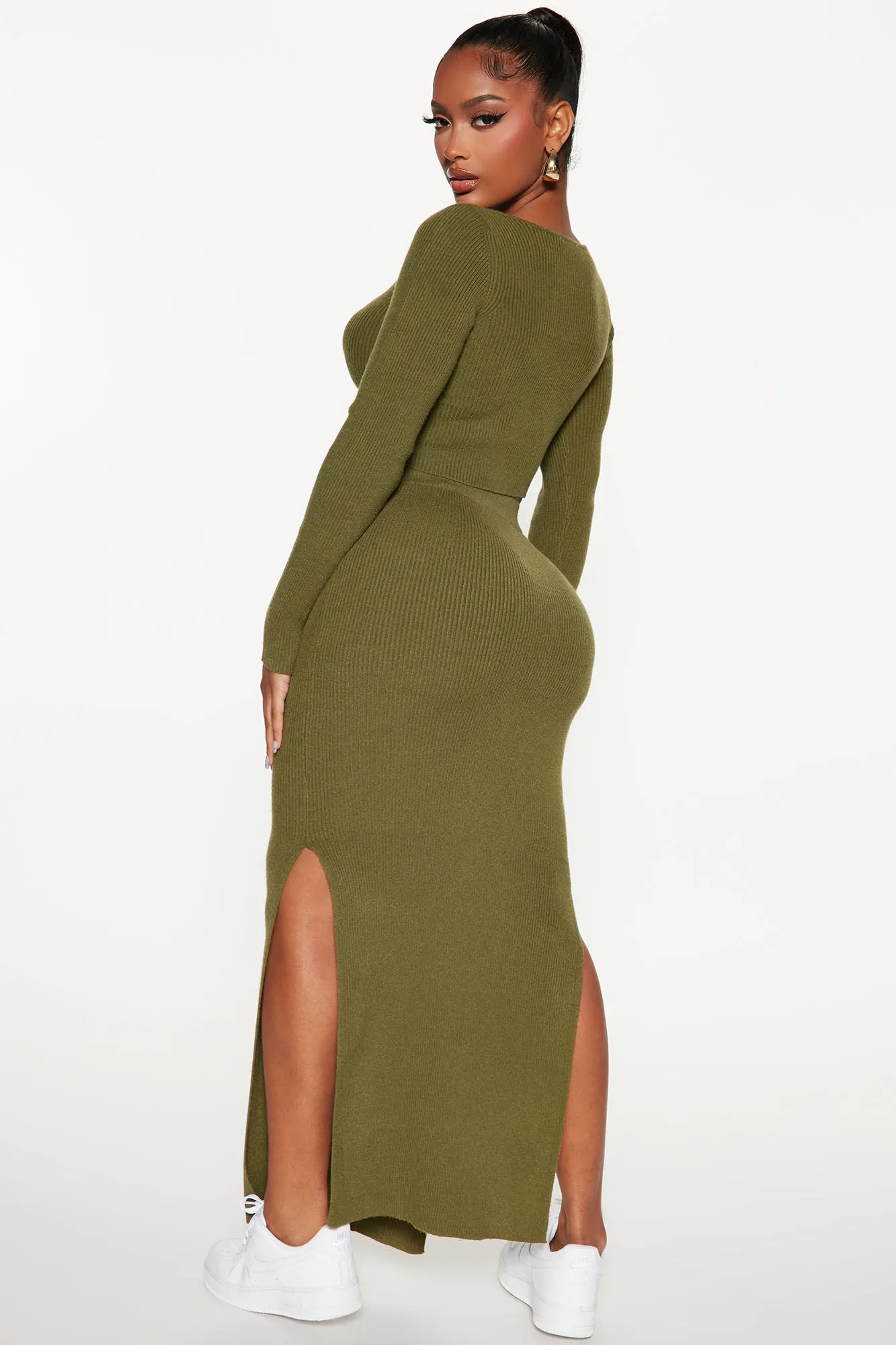 Always Chill Ribbed Skirt Set - Olive