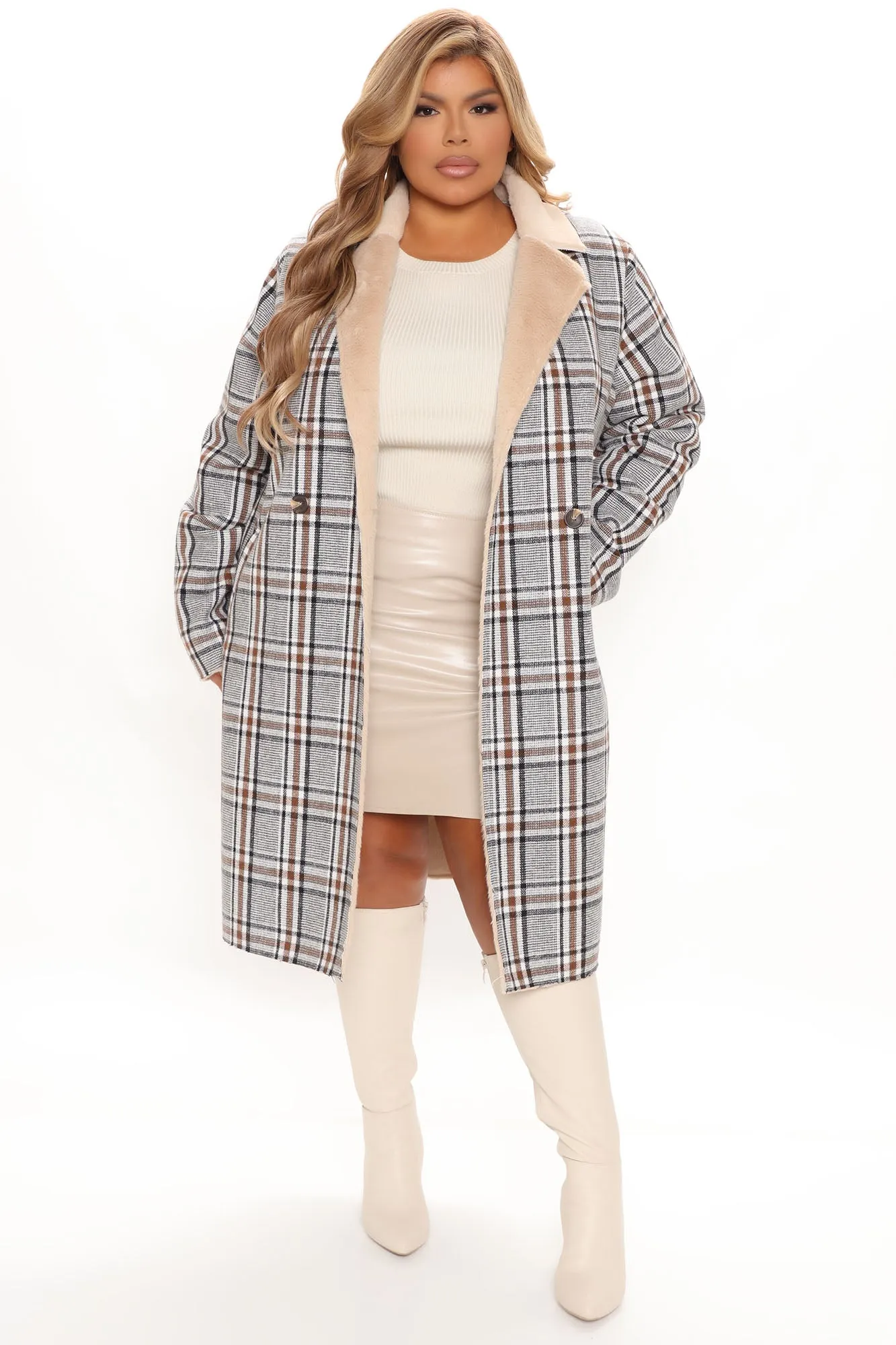 Always Ready Plaid Trench Coat - Ivory/combo