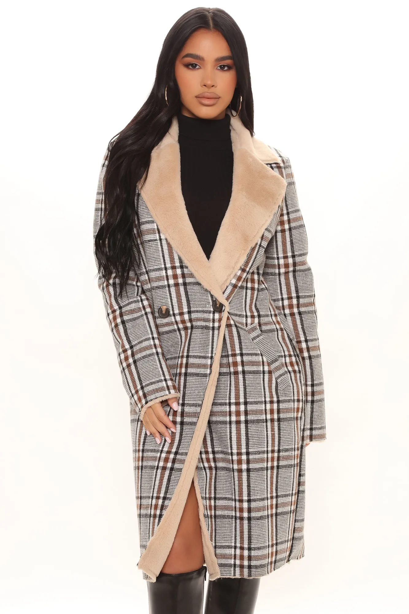 Always Ready Plaid Trench Coat - Ivory/combo