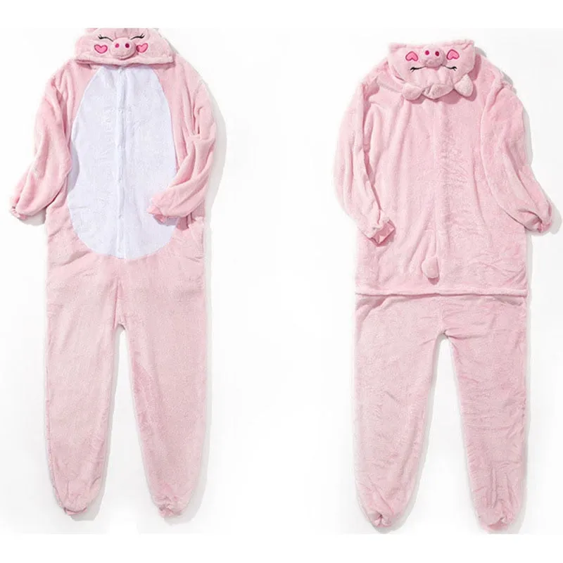 Animal Kigurumis Onesies Sleepwear for Adult Cartoon Pink Pig Women Pajama Winter Homewear Jumpsuit Pajama Suit Woman Rompers