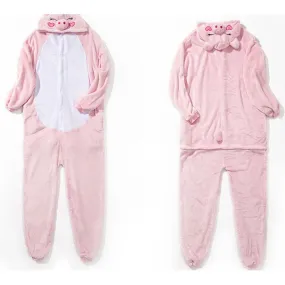 Animal Kigurumis Onesies Sleepwear for Adult Cartoon Pink Pig Women Pajama Winter Homewear Jumpsuit Pajama Suit Woman Rompers