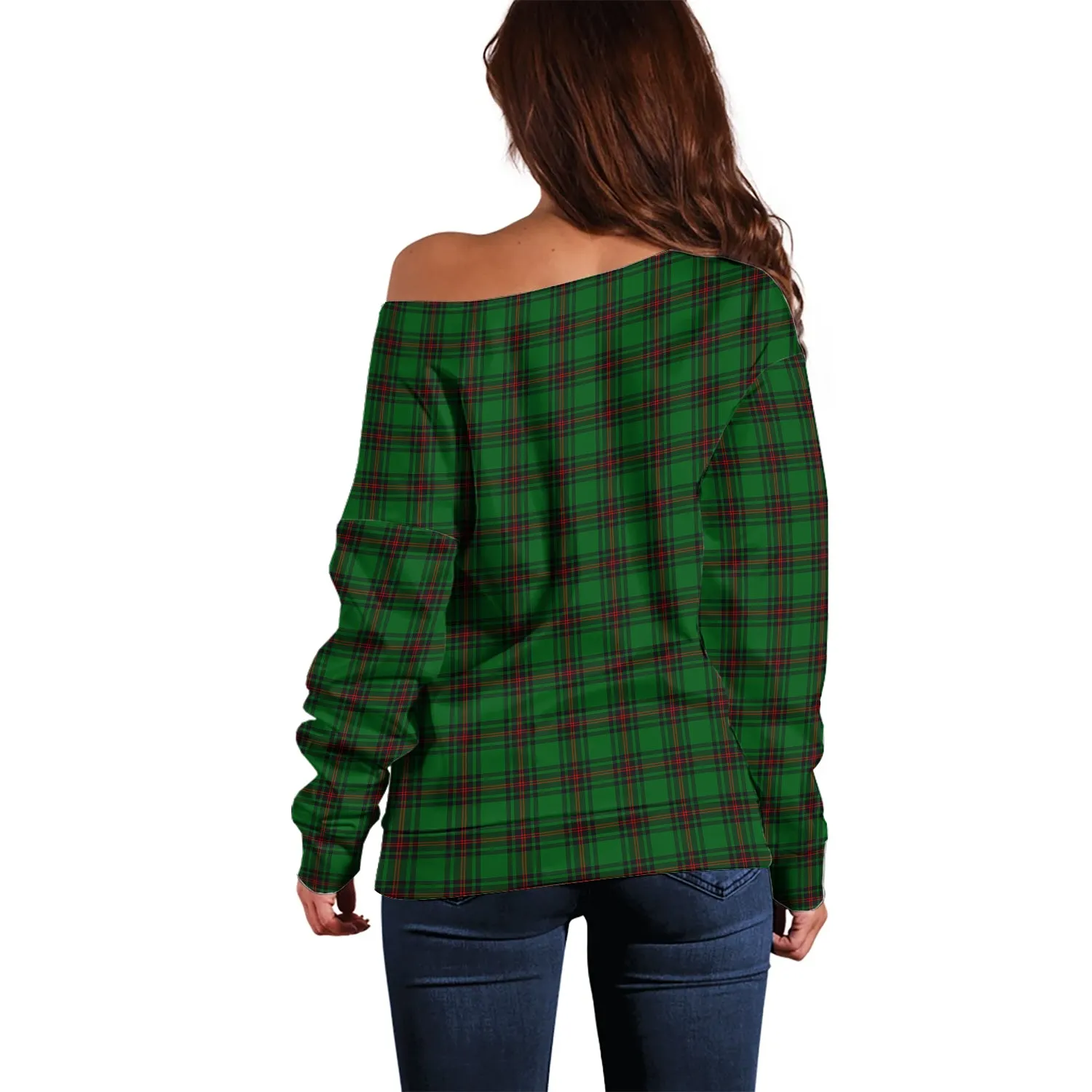 Anstruther Tartan Off Shoulder Women Sweater with Family Crest