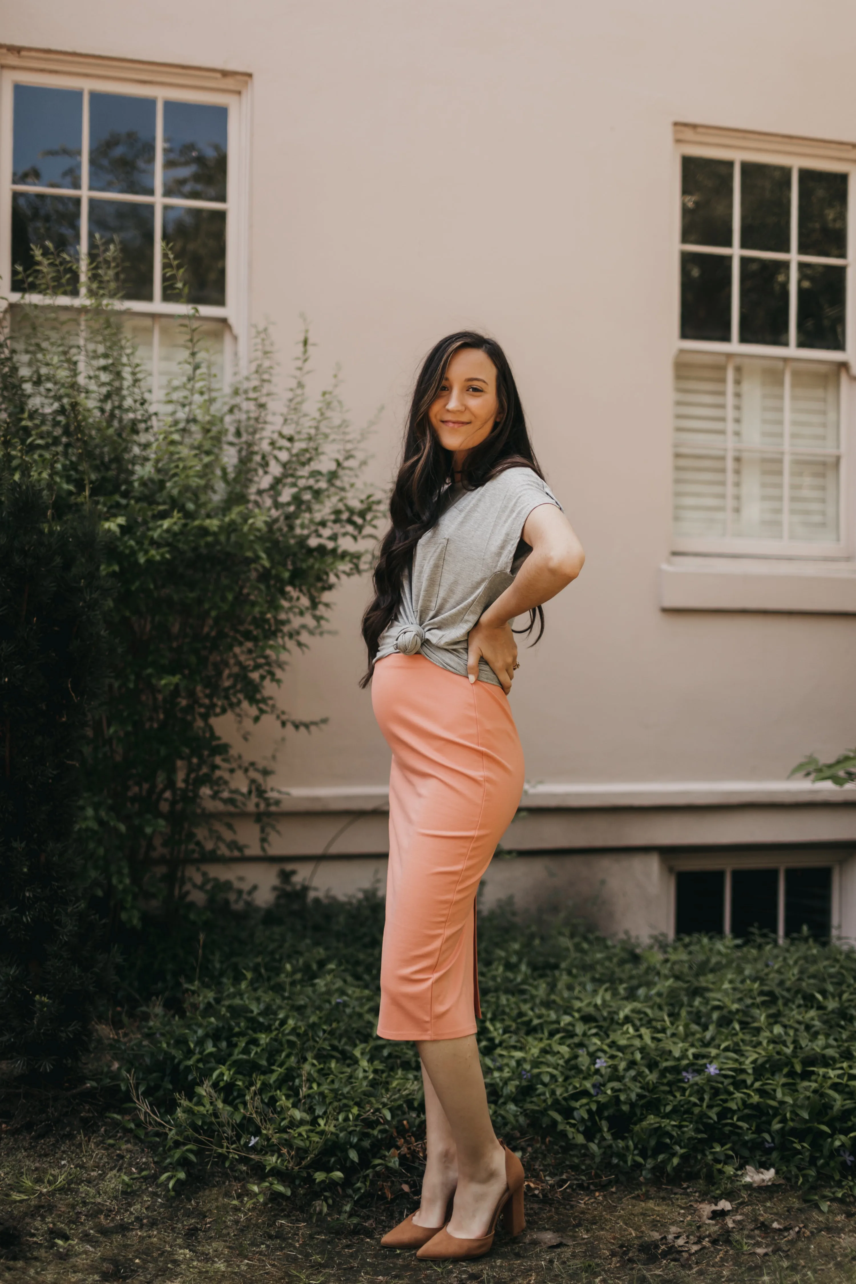 Apricot Bloom Midi Skirt