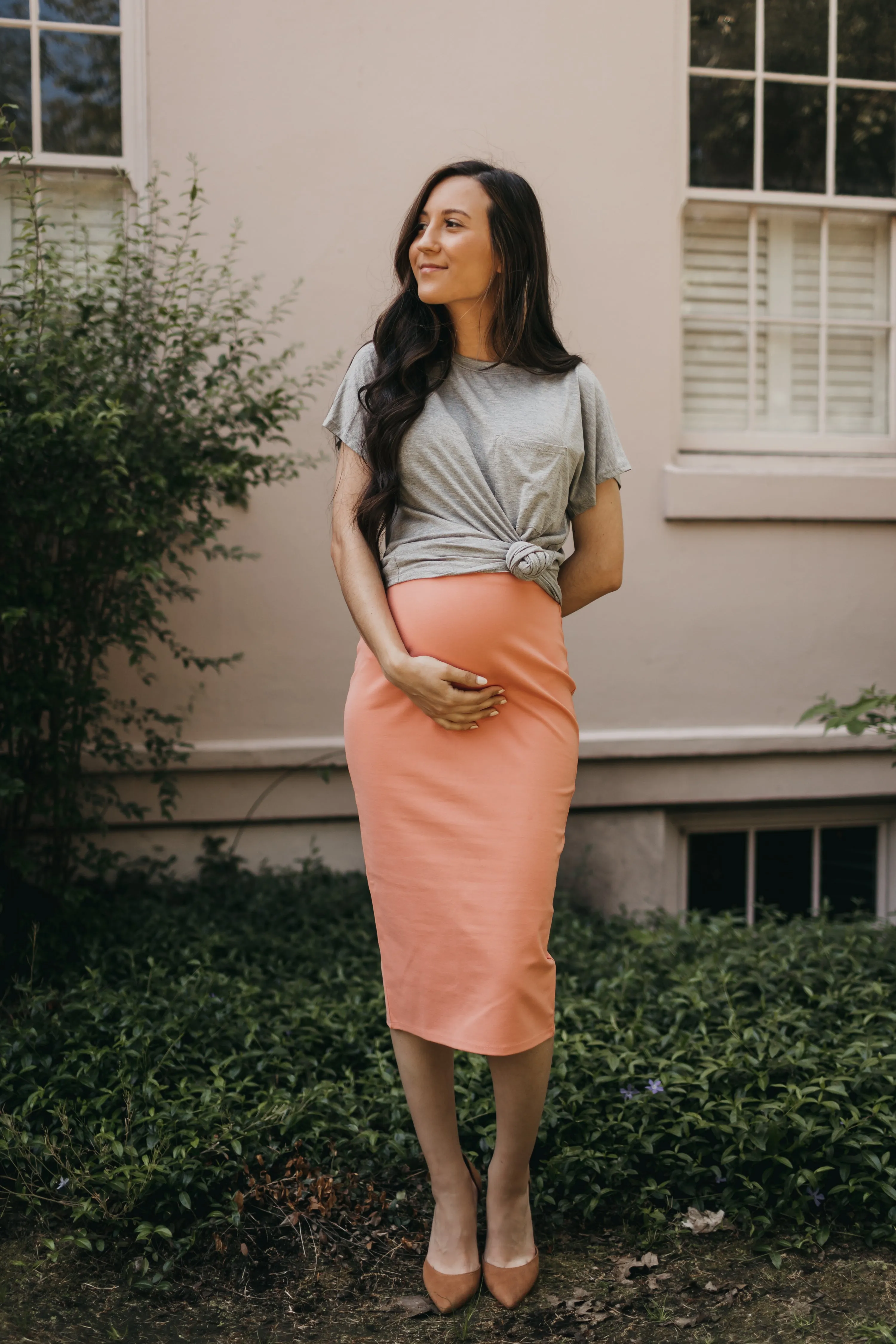 Apricot Bloom Midi Skirt