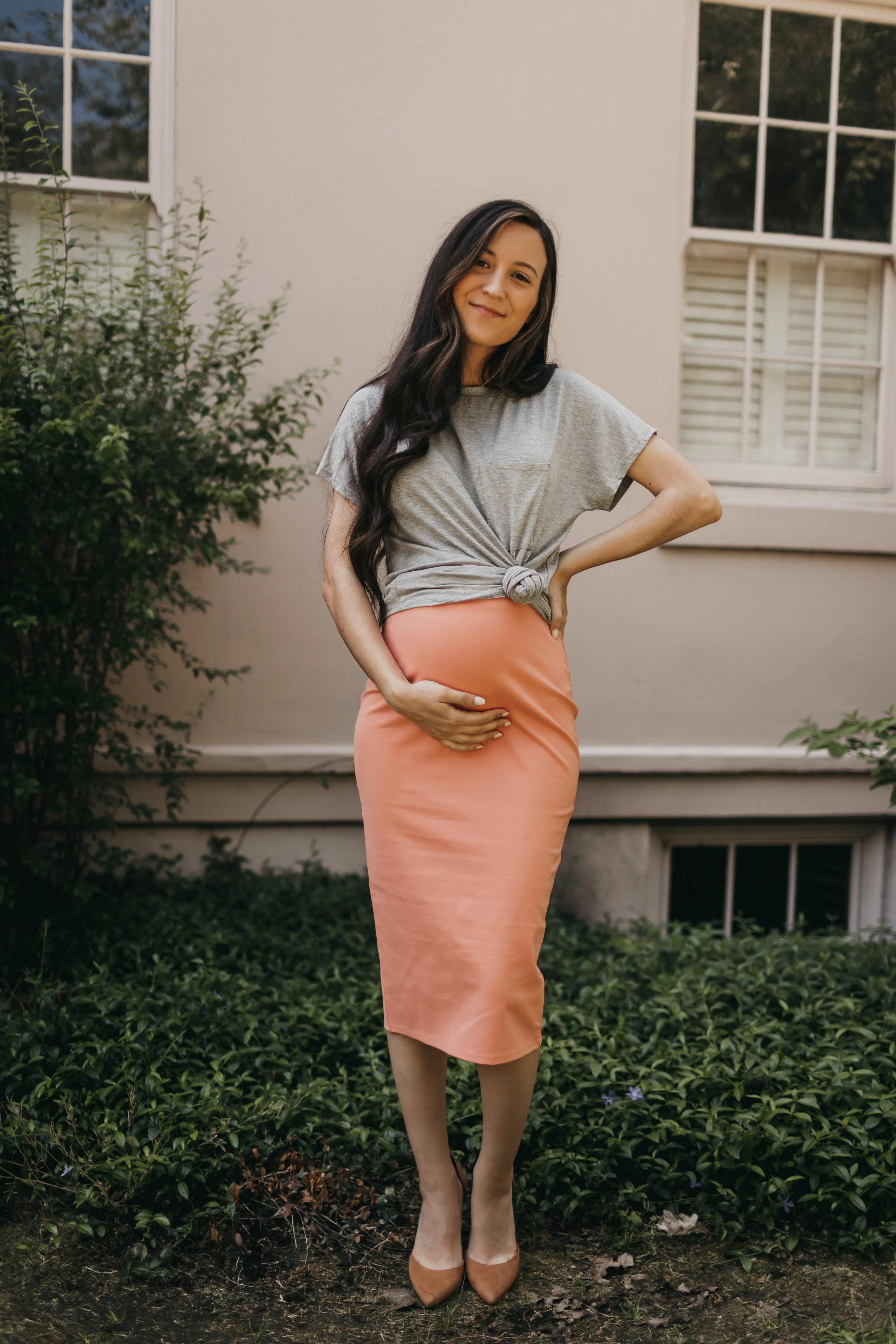 Apricot Bloom Midi Skirt