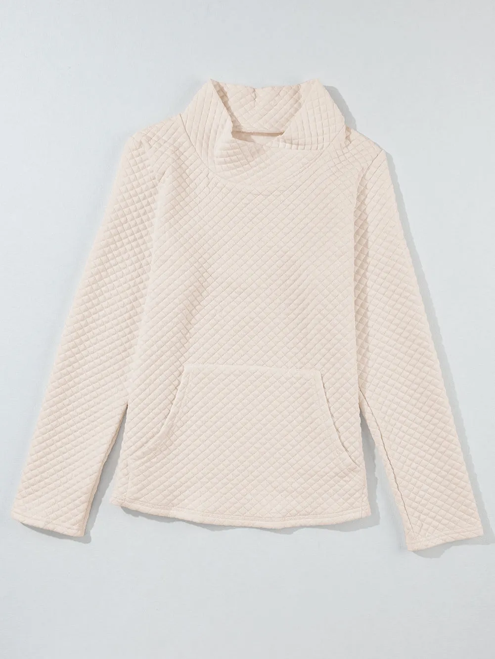 Apricot Quilted High Neck Sweatshirt with Kangaroo Pocket