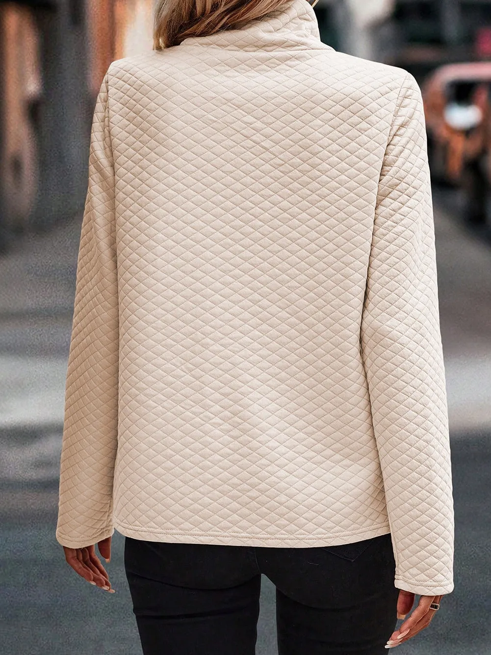 Apricot Quilted High Neck Sweatshirt with Kangaroo Pocket