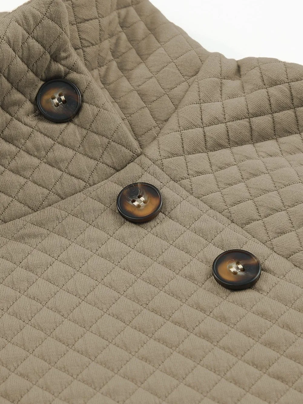 Apricot Quilted Stand Neck Button Detail Pullover Sweatshirt