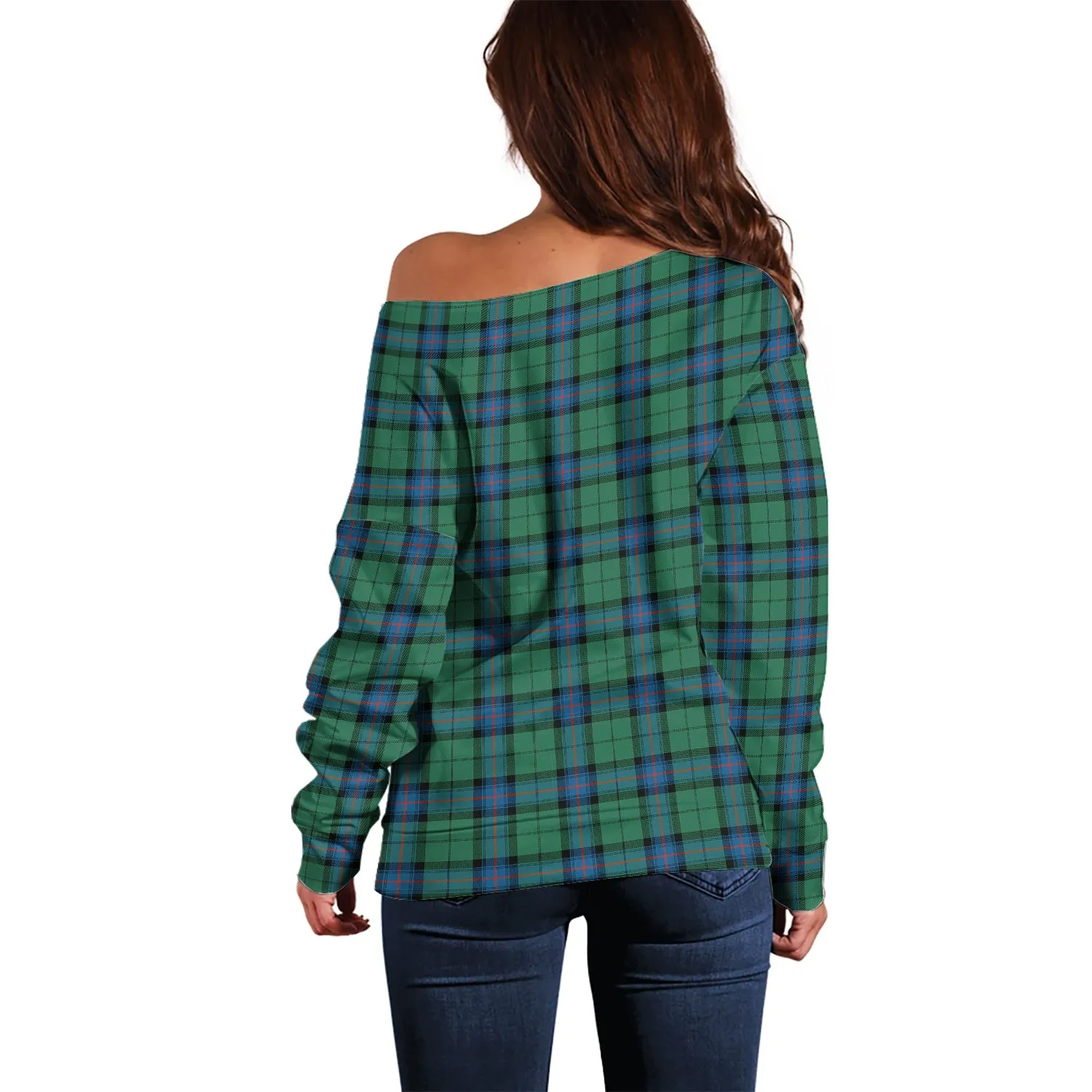 Armstrong Ancient Tartan Off Shoulder Women Sweater with Family Crest