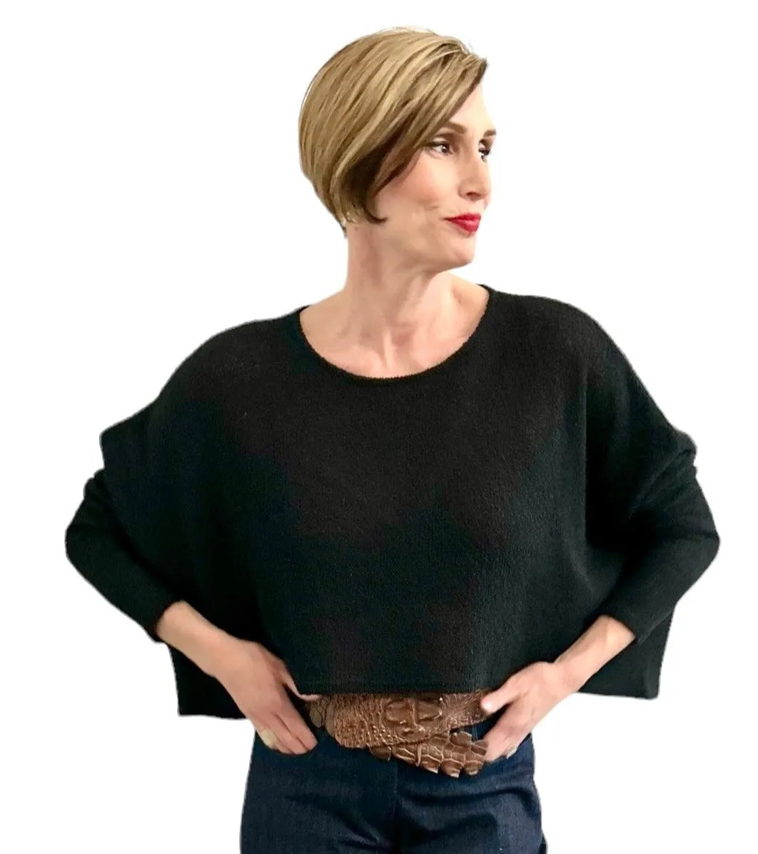 Asymmetric Knit Sweater Round Neck Black