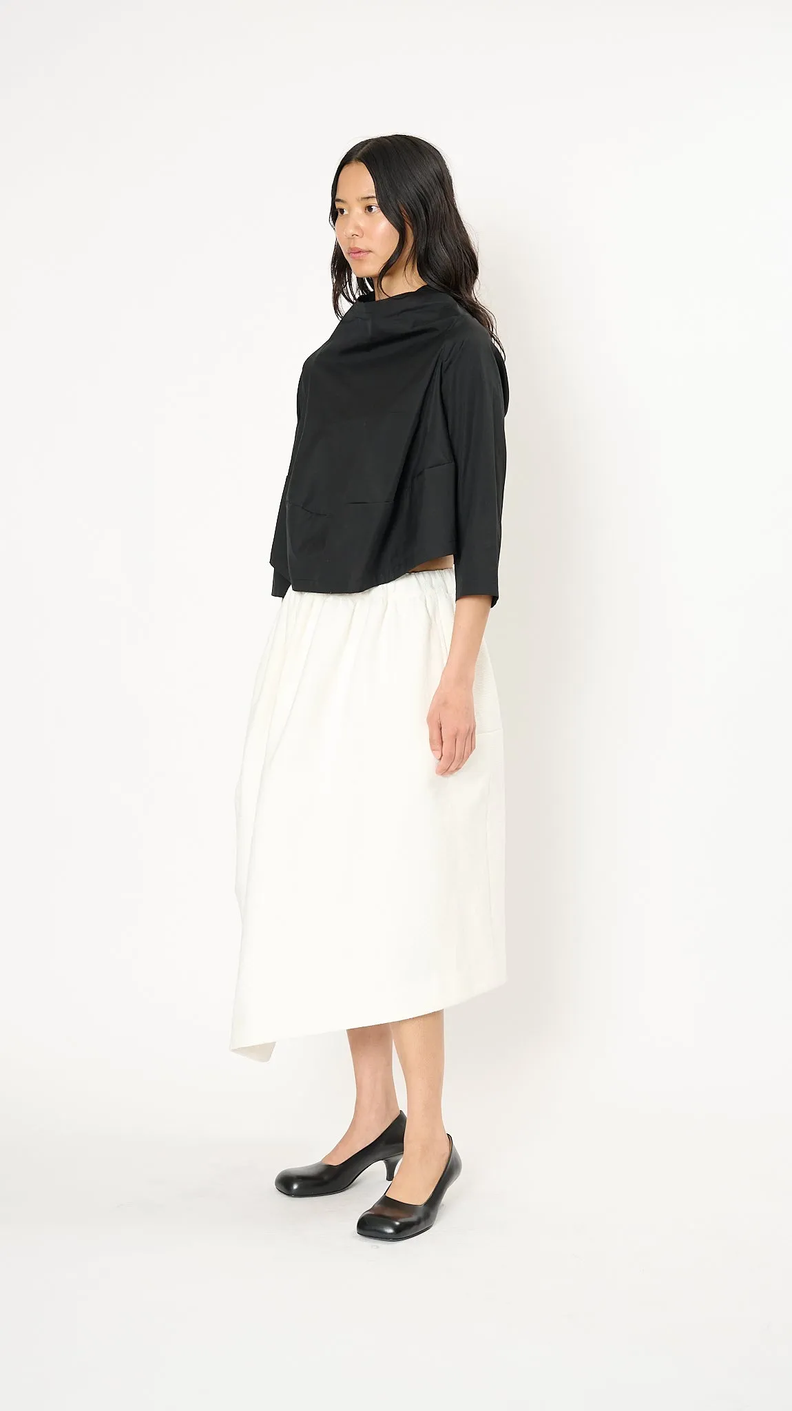 Asymmetric Midi Skirt in White