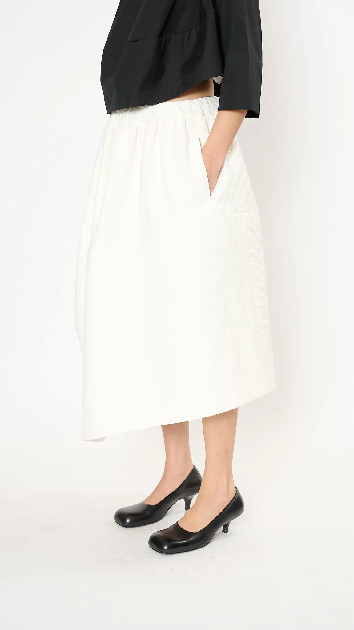 Asymmetric Midi Skirt in White