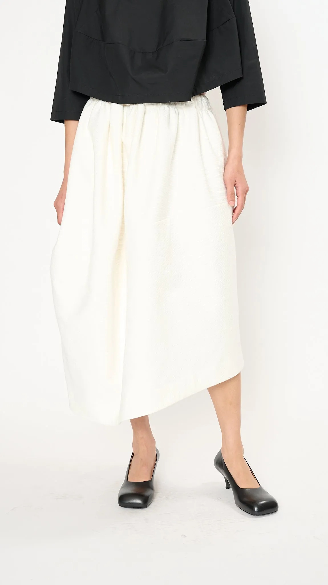 Asymmetric Midi Skirt in White