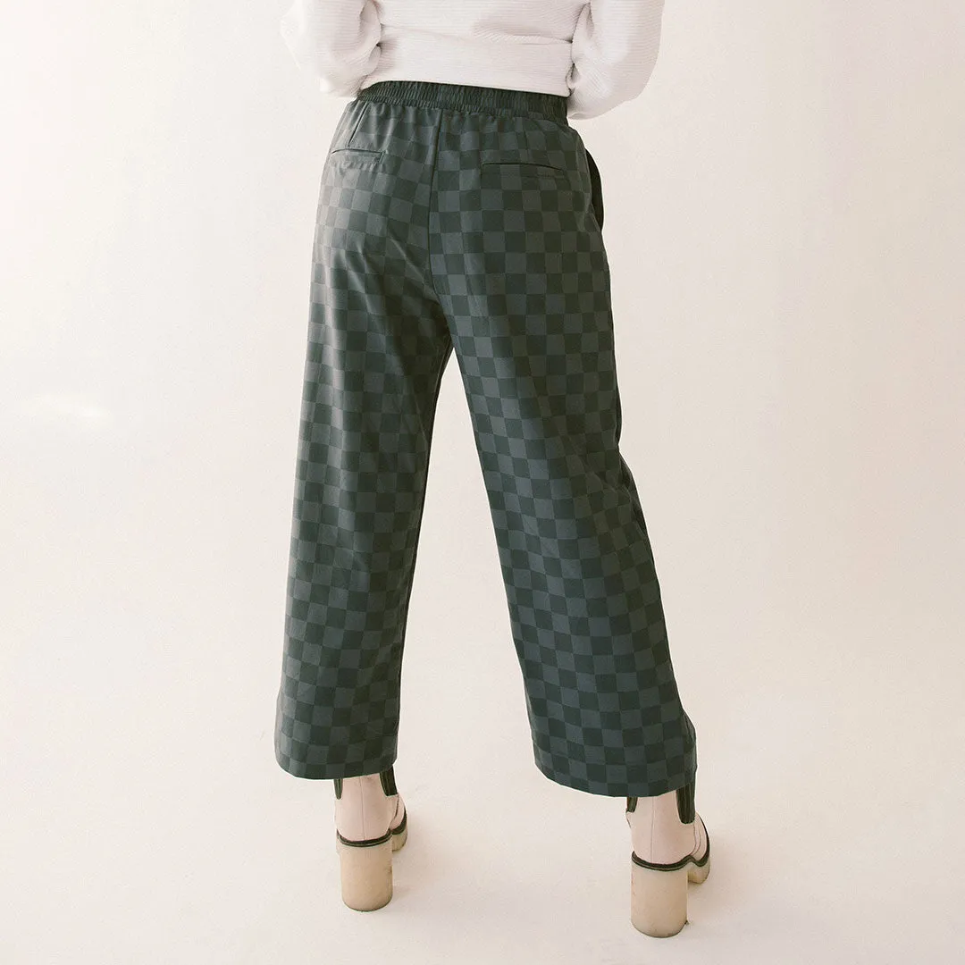 Audrey Wide Leg Pants, Slate Checkers