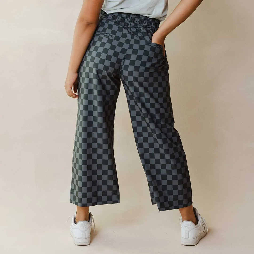 Audrey Wide Leg Pants, Slate Checkers