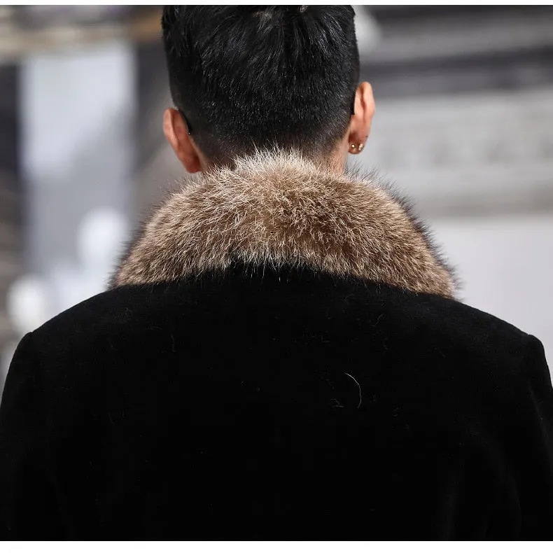 Autumn Woollen Blend With Artifical Fur Collar Men Coat