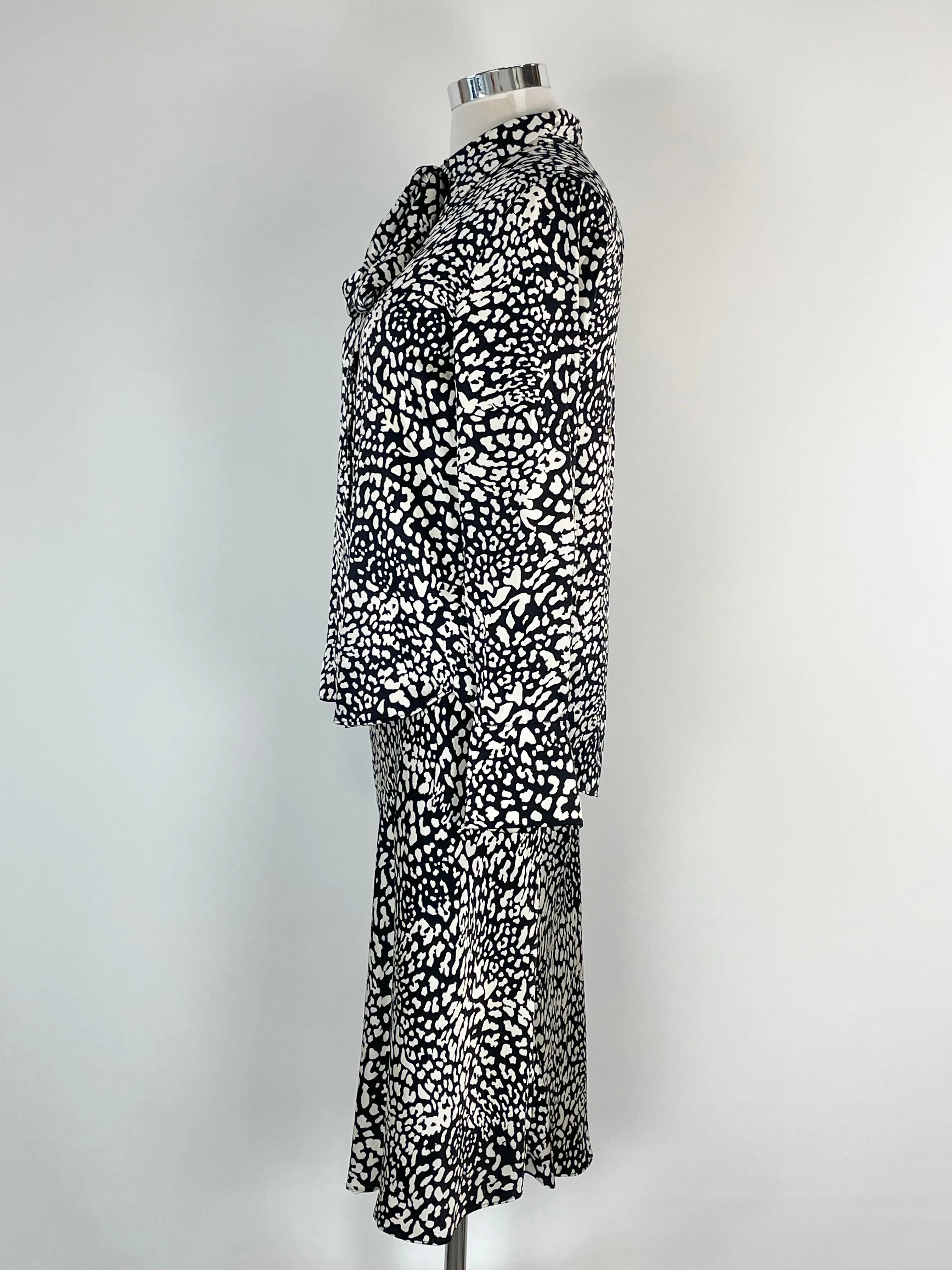 Banded Together Black & White Animal-Pattern Silk Top & Skirt Set - AU12