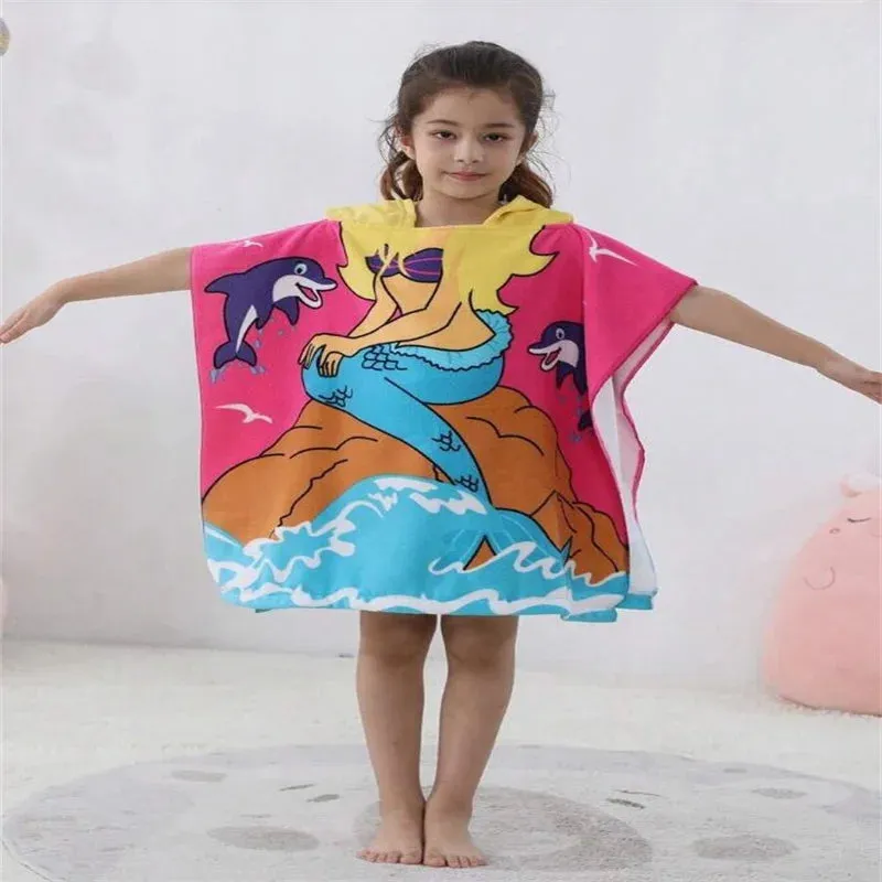 Beach Towel For Kids Hooded Bath Towel Poncho Kids Towel Microfiber Baby Towel For Girls 2-6 Years Bathroom Beach Swim Cover