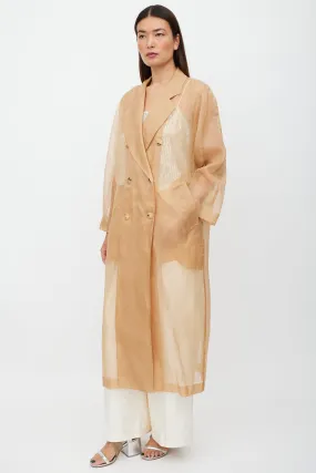 Beige Sheer Silk Double Breasted Trench Coat