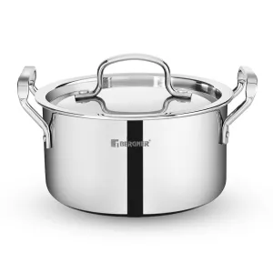 Bergner Tripro Triply 22 cm Casserole, 2.8 L Capacity, Stainless Steel Lid, For Biryani/Pulao/Halwa/Curries, Wide Handles, Induction & Gas Ready, Laser-Etched Scale, Multi-Layered & Polished, 5-Year Warranty