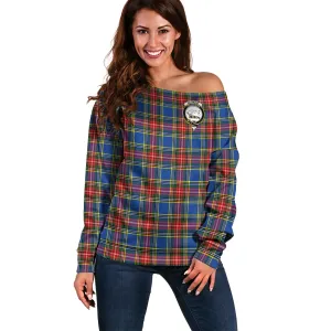 Bethune Tartan Off Shoulder Women Sweater with Family Crest