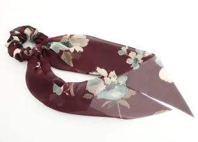 big flower plant print long tail chiffon scrunchies stylish women hair elastic accessory