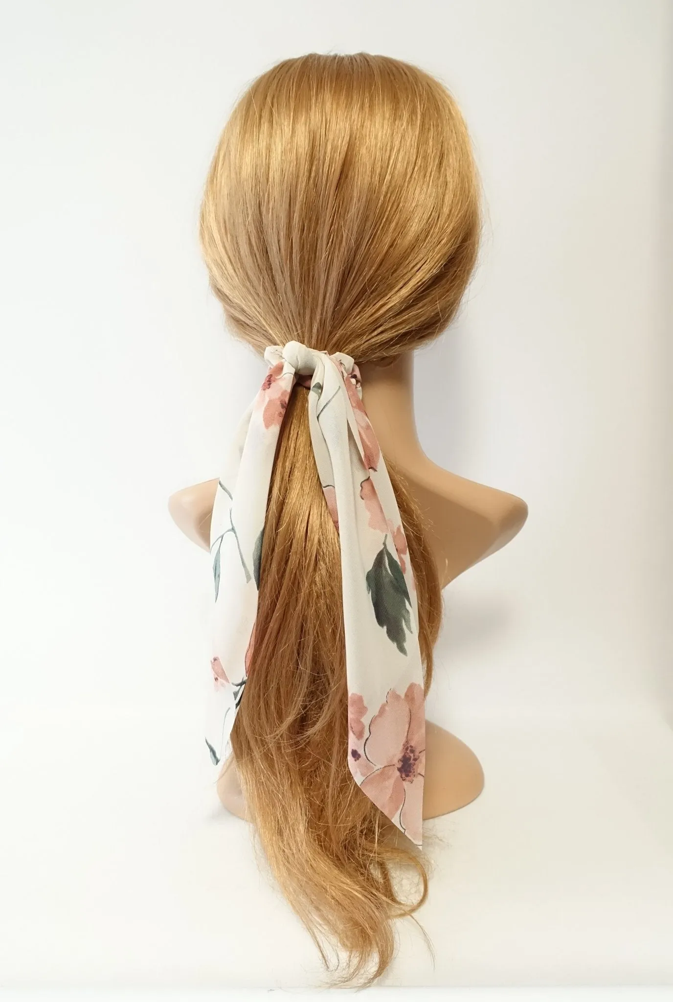 big flower plant print long tail chiffon scrunchies stylish women hair elastic accessory