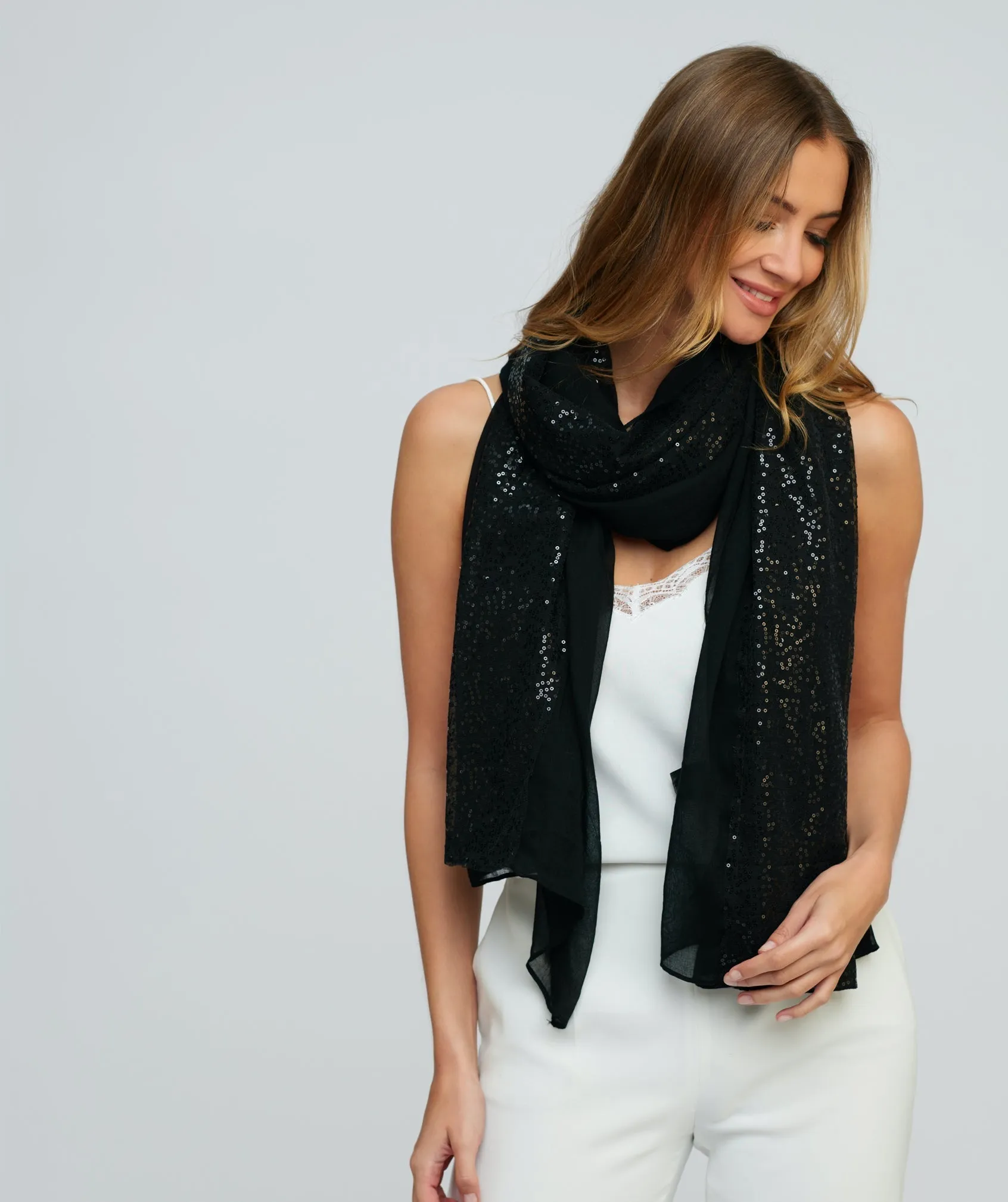 Black Embellished Oversized Shawl with Lightweight Fabric